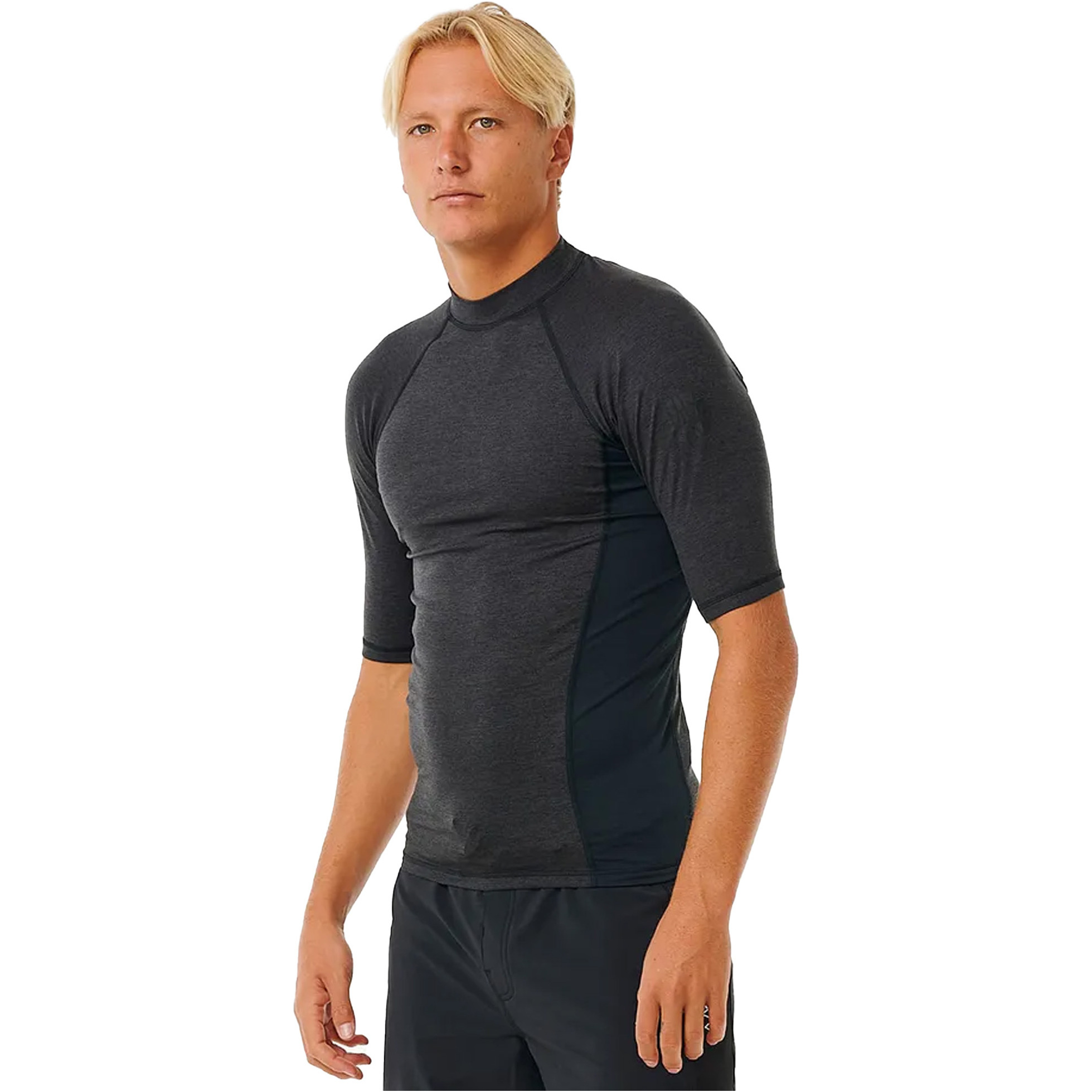 2025 Rip Curl Mens Dawn Patrol Performance UPF Short Sleeve Rash Vest 14BMRV - Black Marled